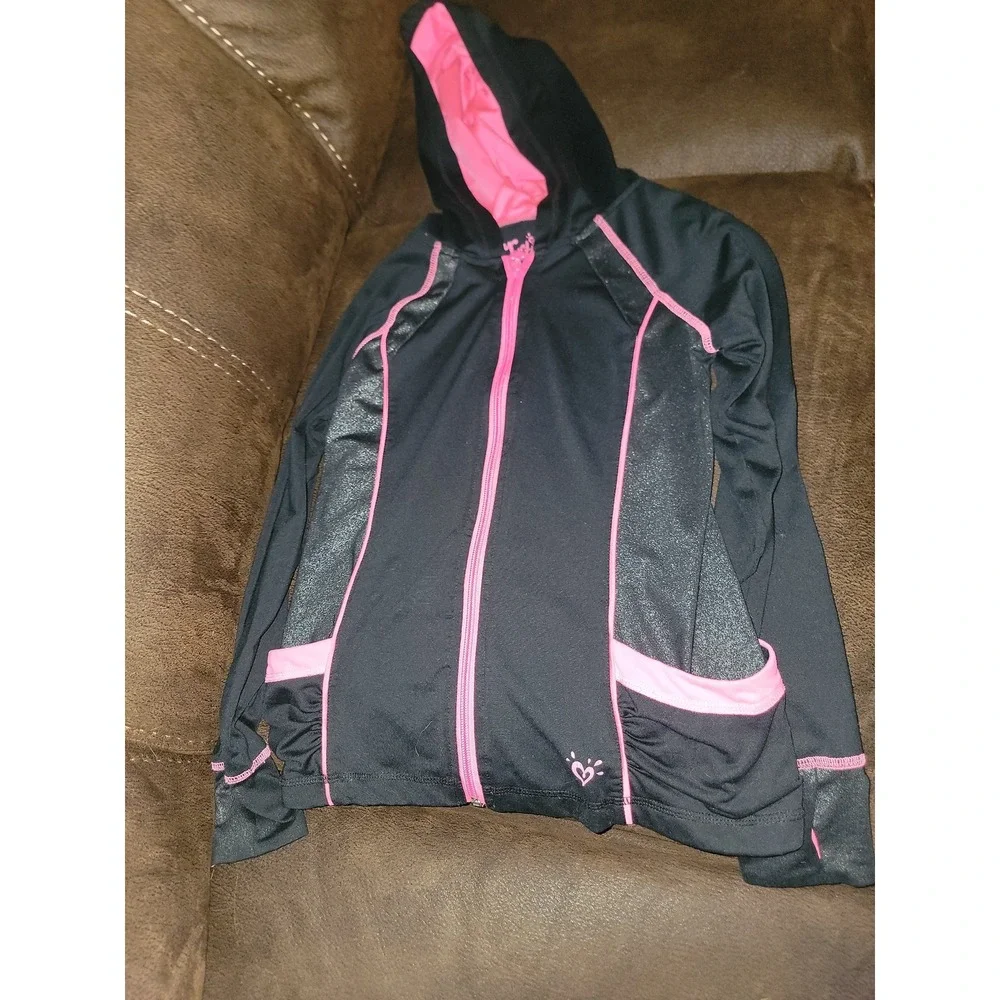 Justice track suit‎ black and pink zip up jacket and pants size 10